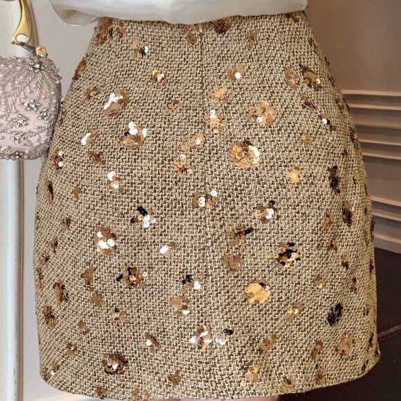 Gold Preppy Women's Elegant Sequin Embellished Bodycon Mini Skirt - Picture 2 of 9